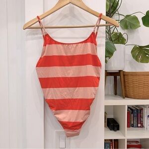 JCrew Playa small striped one piece swimsuit in peach and light pink